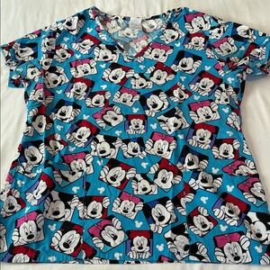 Women’s Disney Scrub Top - Blue with Mickey and Friends
